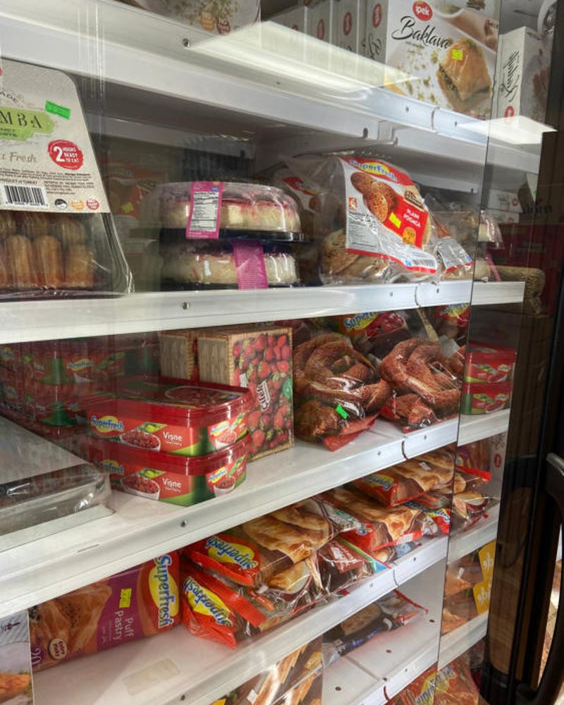 Deli case with sucuk, pastırma and cheeses at Istanbul Turkish Market