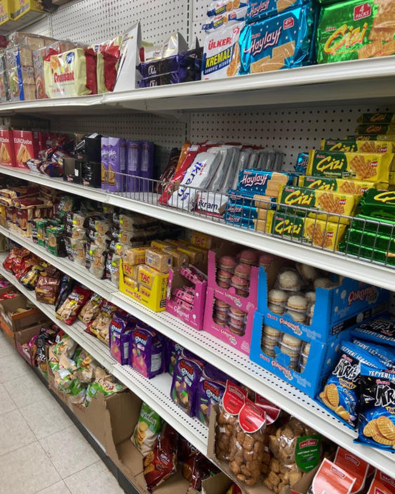 Shelves of Turkish sweets, biscuits and snacks